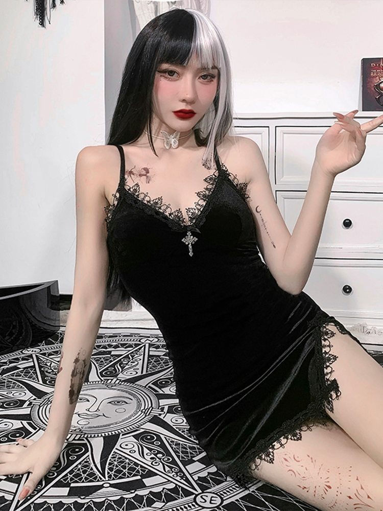 InsGoth Gothic Dark Cross Black Mini Dress Vintage Sexy Spaghetti Strap High Waist Slit Dresses Goth Party Club Women Dress 4 InsGoth Gothic Dark Cross Black Mini Dress Vintage Sexy Spaghetti Strap High Waist Slit Dresses Goth Party Club Women Dress 4