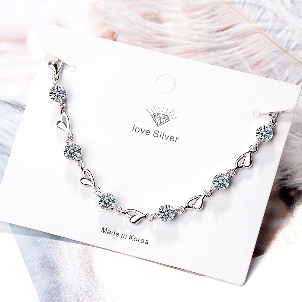Delicate 925 Sterling Silver Zircon Love Heart Shaped Bracelets For Women Valentines Gift Wedding Jewelry 3 Delicate 925 Sterling Silver Zircon Love Heart Shaped Bracelets For Women Valentines Gift Wedding Jewelry 3