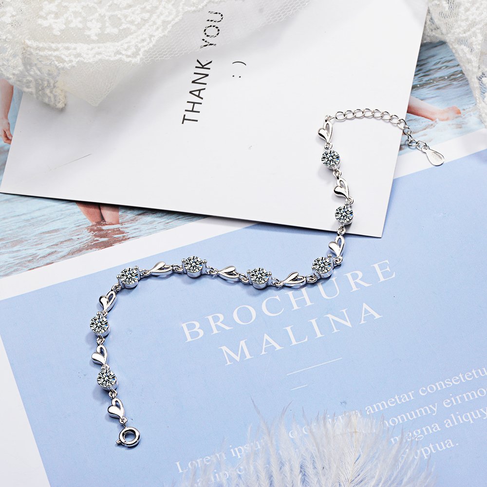 Delicate 925 Sterling Silver Zircon Love Heart Shaped Bracelets For Women Valentines Gift Wedding Jewelry 4 Delicate 925 Sterling Silver Zircon Love Heart Shaped Bracelets For Women Valentines Gift Wedding Jewelry 4